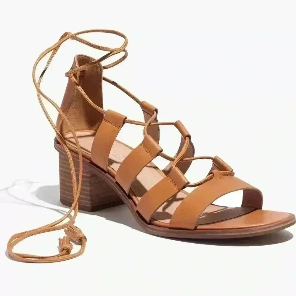 Madewell The Daniela Lace Up Sandal Shoes Brown Leather 10
